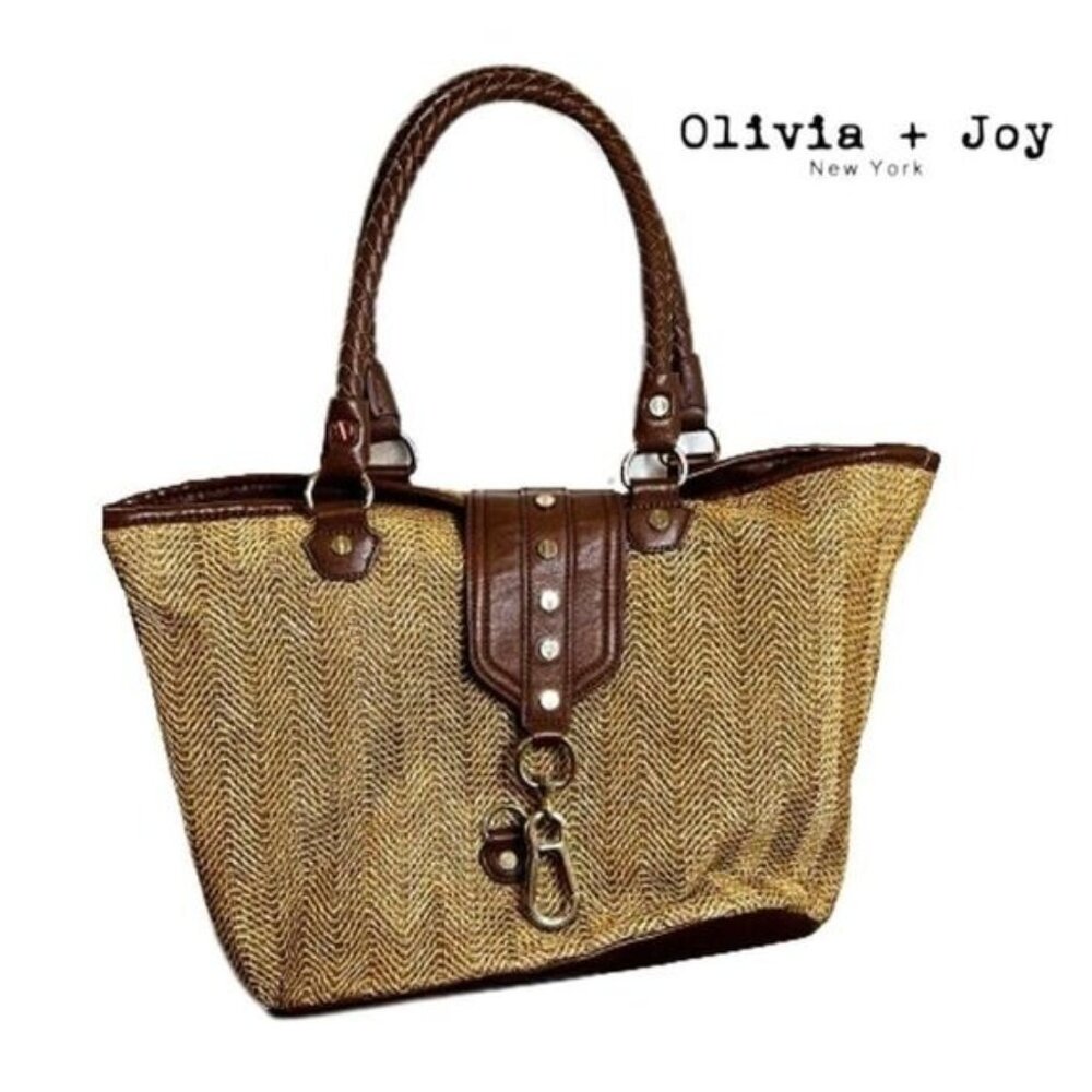 Olivia & Joy New York Woven‎ Faux Leather Trim Braided Strap Tote Shoulder bag